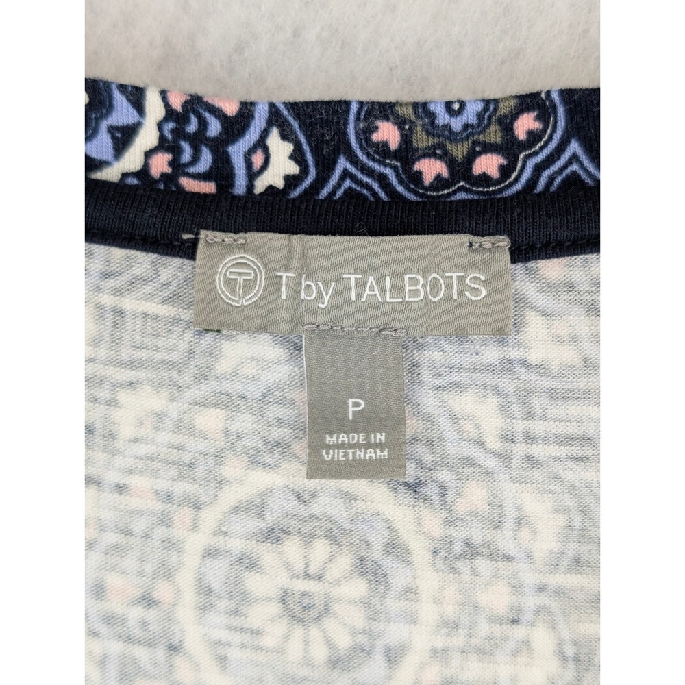T by Talbots Dress Womens S Blue Medallion Print Cap Sleeve Pocket Jersey Sheath - Picture 5 of 12